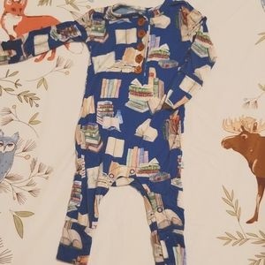 Posh Peanut Long Sleeved Heneley Romper "Library Books" print